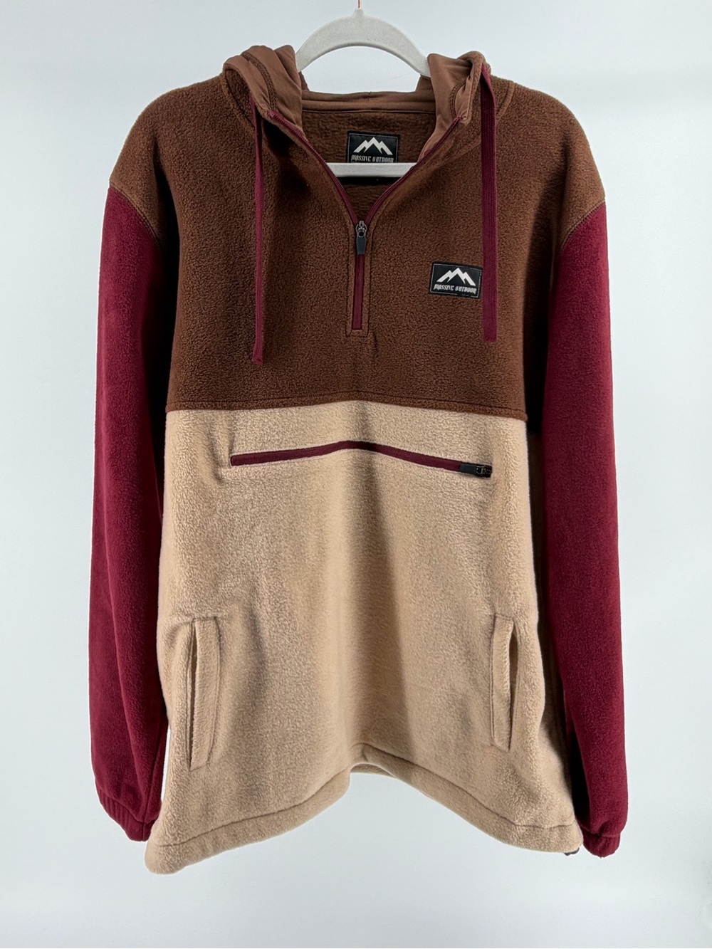Massive Outdoor Colorblock Quarter-Zip Fleece Hooded Pullover, Men's Large